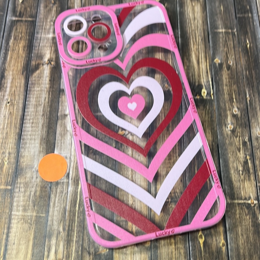 5for$10 Looped Pink Red Heart Transparent Lucky IPhone 12 Pro Max Phone Case